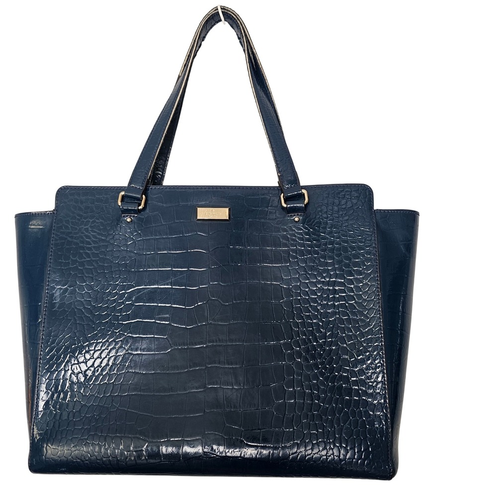 Kate Spade Bristol Drive Elissa Tote Navy Croc Embossed Patent Leather Bag Chic